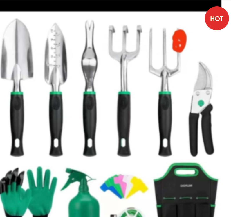 Branded Garden Tools Set 11 Piece | Heavy Duty Gardening Tools with Garden Gloves and Garden Handbag | Aluminum Outdoor Hand Tools with Garden Trowel Pruners and More
